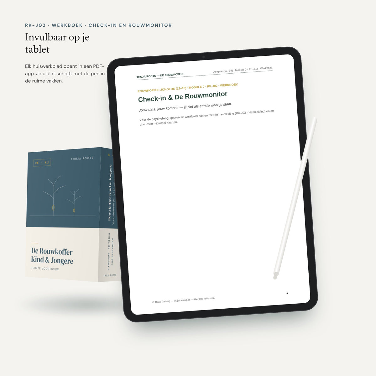 De Rouwkoffer Kind & Jongere: werkblad op een tablet