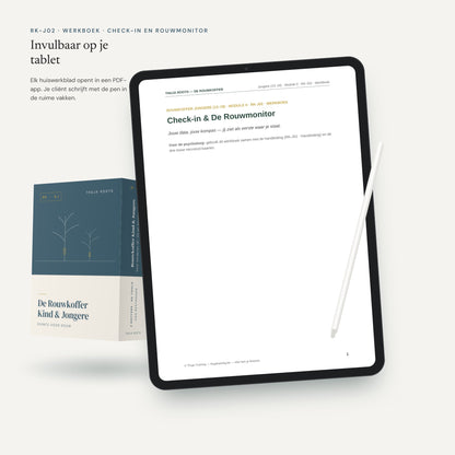 De Rouwkoffer Kind & Jongere: werkblad op een tablet