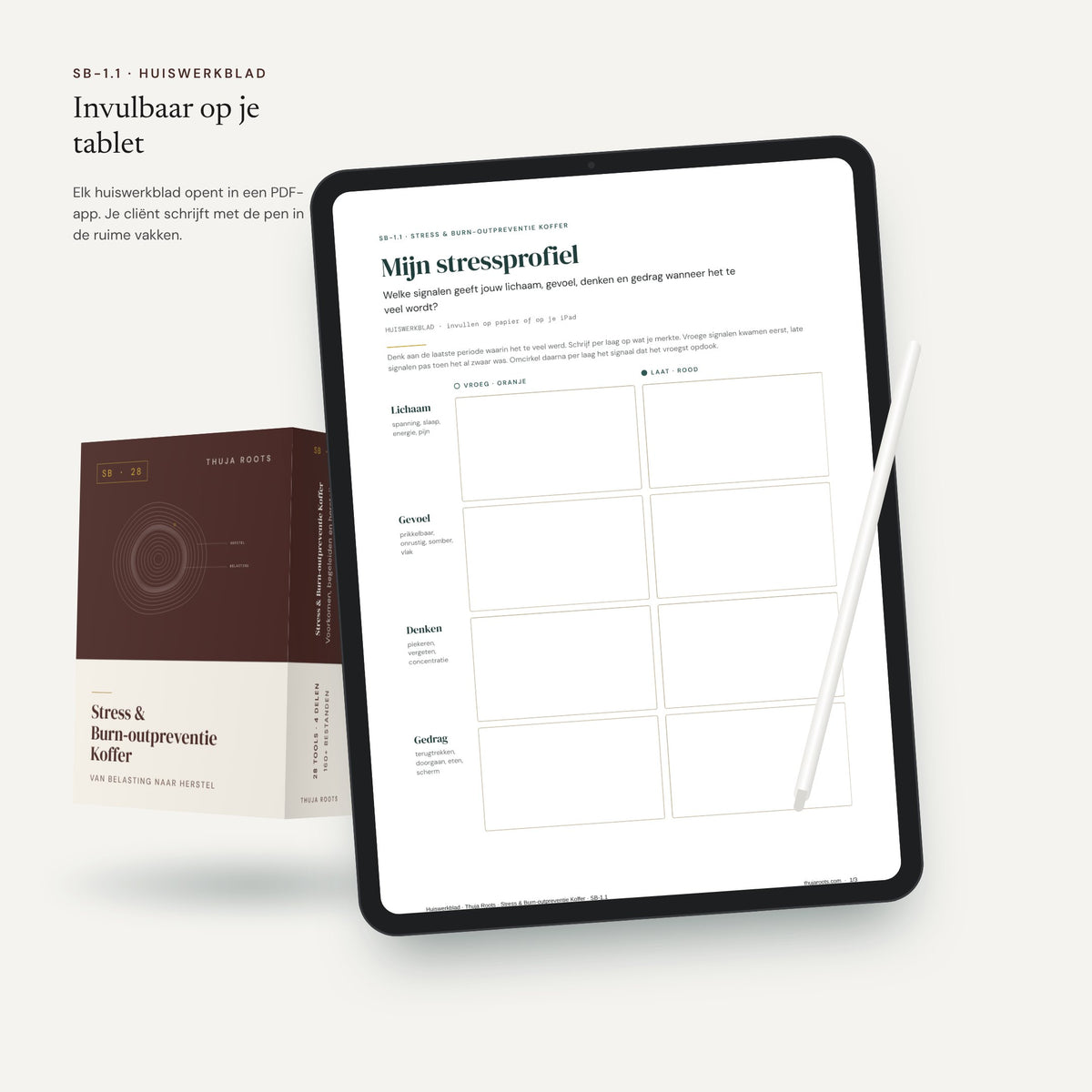De Stress & Burn-outpreventie Koffer: werkblad op een tablet